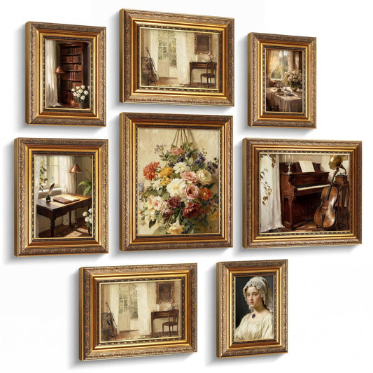 Novabright 8 Pcs Bronze Vintage Picture Frames Gallery Wall Frame Set Antique Collage Photo Decor for Wall Mounting or Tabletop Display Multi Sizes 8x10, 5x7, 4x6 for Gallery Living Room