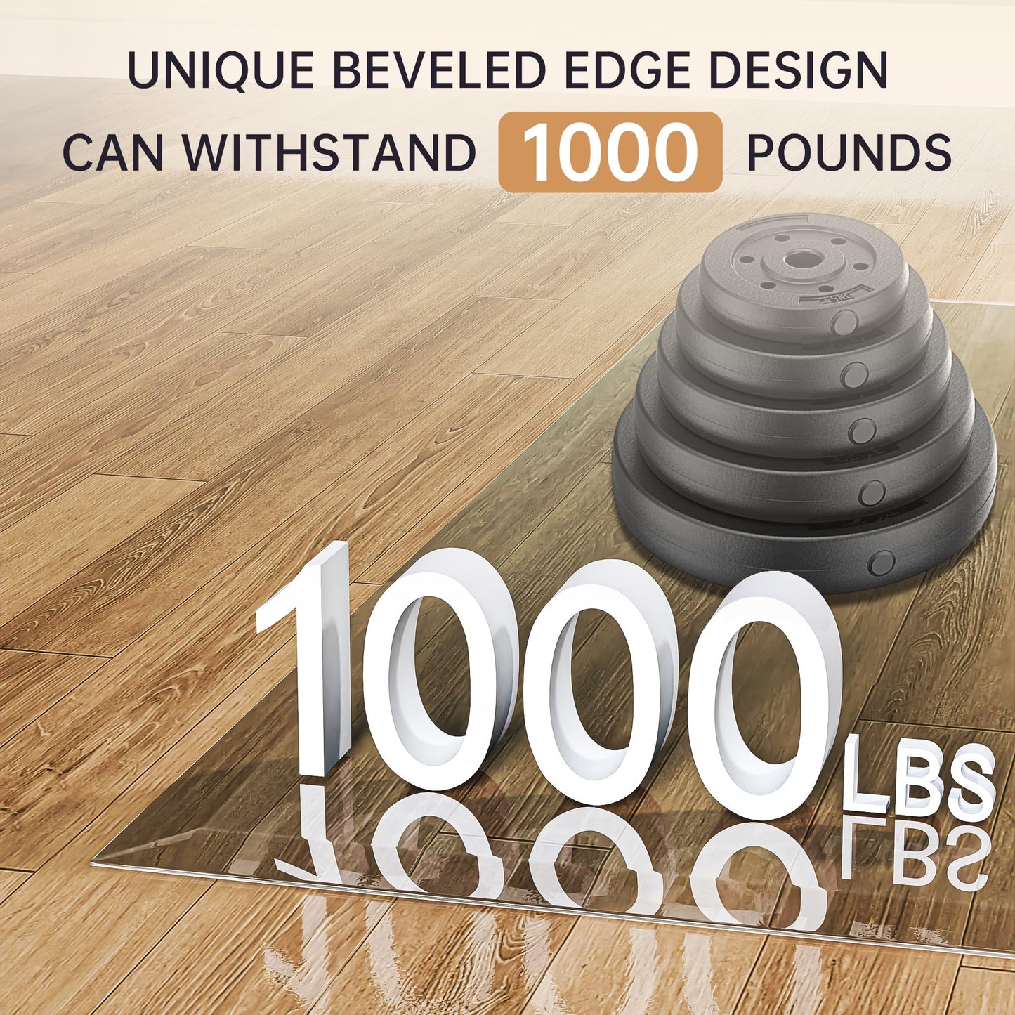 48“x36” Beveled Edge Tempered Glass Chair Mat, 5MM Thick, 1000Lbs Weight Capacity, Clear Ultra-Smooth, Suitable for Hardwood Floors & Carpet, Anti-Scratch Anti-Yellow, Home Office Use