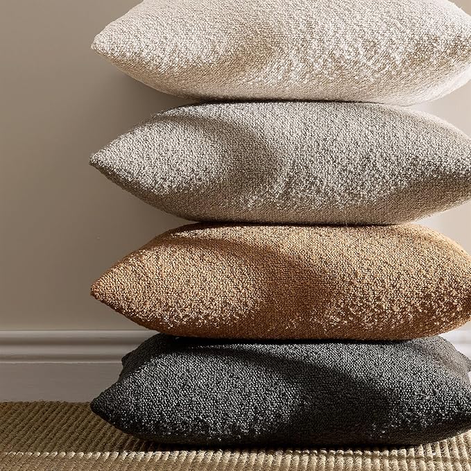 ANRODUO Pack of 2 Textured Boucle Throw Pillow Covers Soft Light Taupe Euro Decorative Accent Solid Pillow Cases Cozy Modern Couch Cushion Case for Sofa Bedroom Living Room Home Decor, 26 x 26 Inch