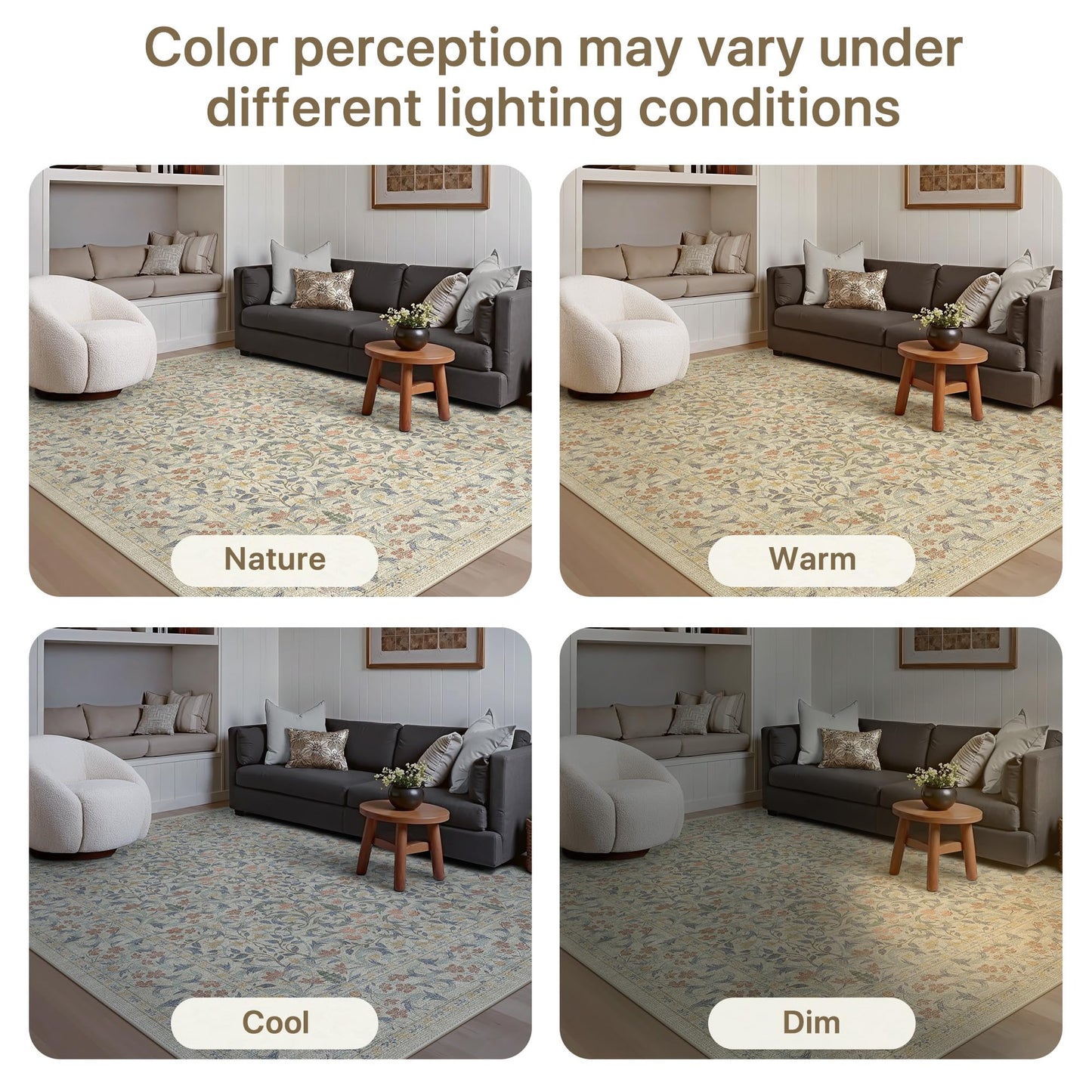 GENIMO 5x7 Washable Area Rug, Non-Slip Vintage Boho Floral Carpet, Soft Low-Pile Thin Bedroom Rug for Living Room, Dining Room, Nursery, Beige Blue