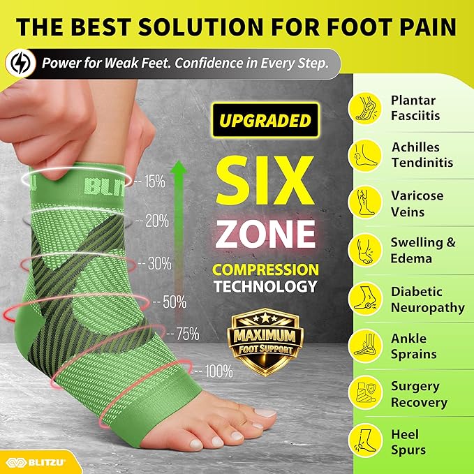 Compression Socks for Plantar Fasciitis, Achilles Tendonitis, Arthritis Relief, Ankle Brace Compression Sleeve with Foot Arch Support, Ankle Wrap for Women, Men, Swelling & Heel Pain Green L-XL