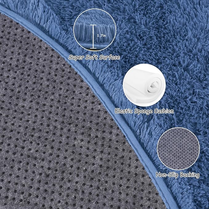Round Fluffy for Bedroom Rugs, 4Ft Navy Blue Shag Circle Rug Non-Slip for Kids Girls Boys Bedroom Dorm Nursery Playroom, Soft Cute Area Rugs for Living Room Decor
