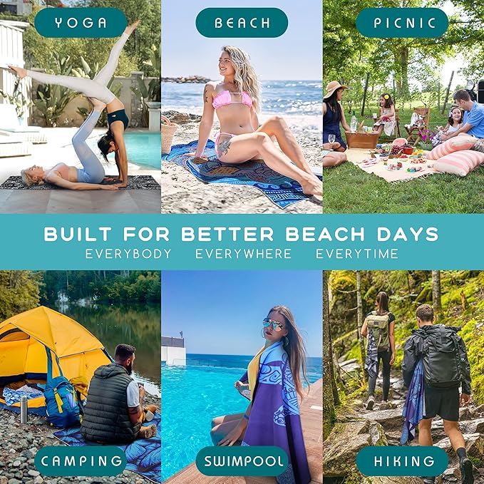 2 Packs Sand Proof Microfiber Beach Towels Adult –Quick Fast Dry Beach Oversized Accessories for Travel Swim Pool Yoga Camping Blanket Essentials Lightweight Must Haves Women Gifts Flower Mandala