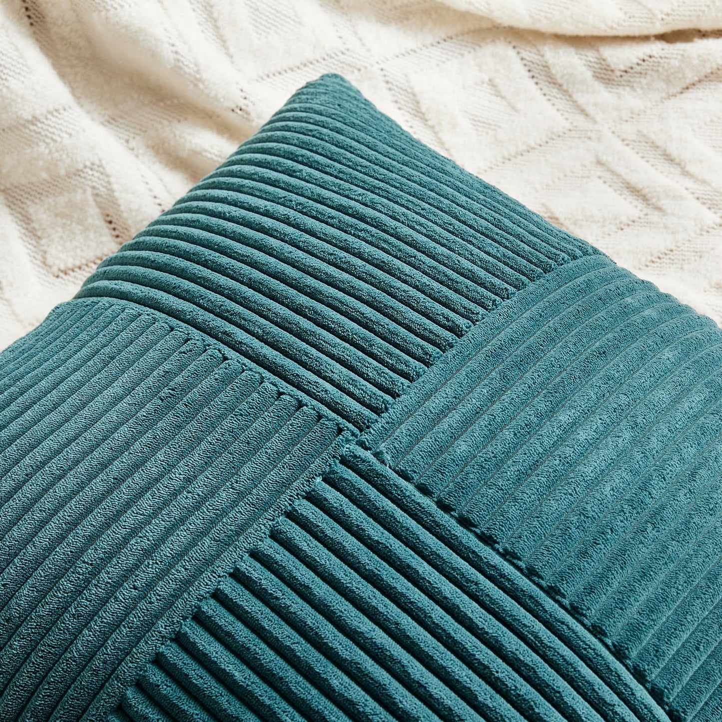 Fancy Homi 2 Packs Teal Decorative Throw Pillow Covers 20x20 Inch for Living Room Couch Bed Sofa, Rustic Farmhouse Boho Home Decor, Soft Corss Corduroy Patchwork Accent Square Cushion Case 50x50 cm