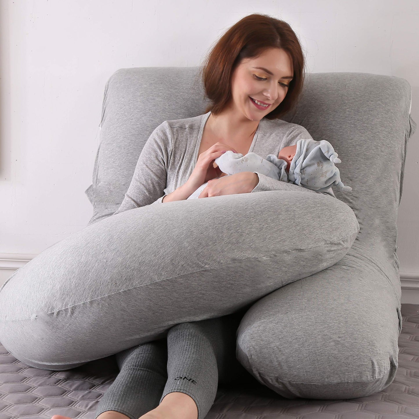 U-Shaped Full Body Pregnancy Pillow for Sleeping – 57" Maternity Pillow with Removable Cover, Support for Back, Legs, Belly & Hips (Jersey-LightGrey)