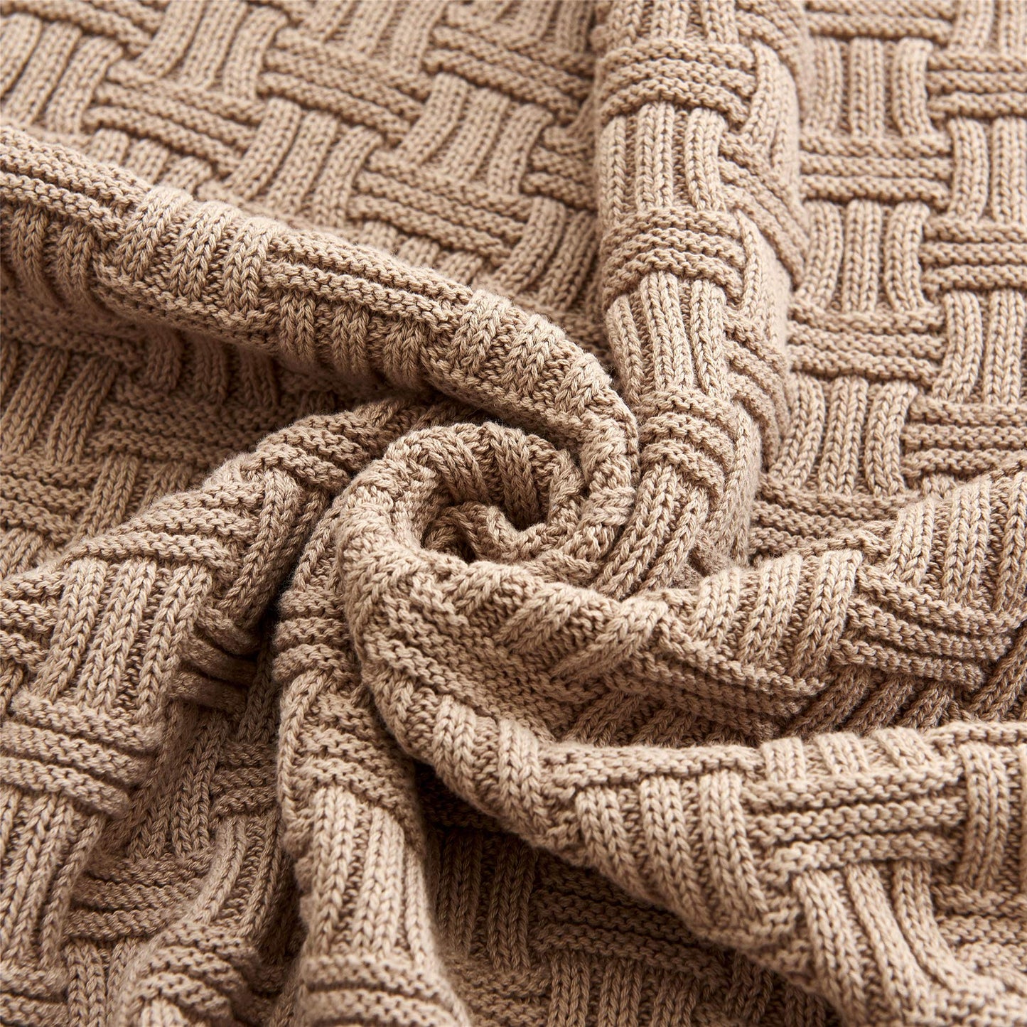 Longhui bedding Cotton Khaki Cable Knit Throw Blanket for Couch Sofa Bed with Bonus Laundering Bag – Large 60 x 80 Thick, 3.4 LB, Machine Washable, Comfortable Home Décor