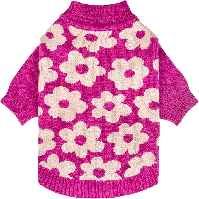 Fitwarm Floral Dog Sweater, Thermal Dog Sweatshirt, Dog Winter Clothes for Small Dogs Girl, Doggy Pullover Jumper, Pet Outfit, Hot Pink, White, XL
