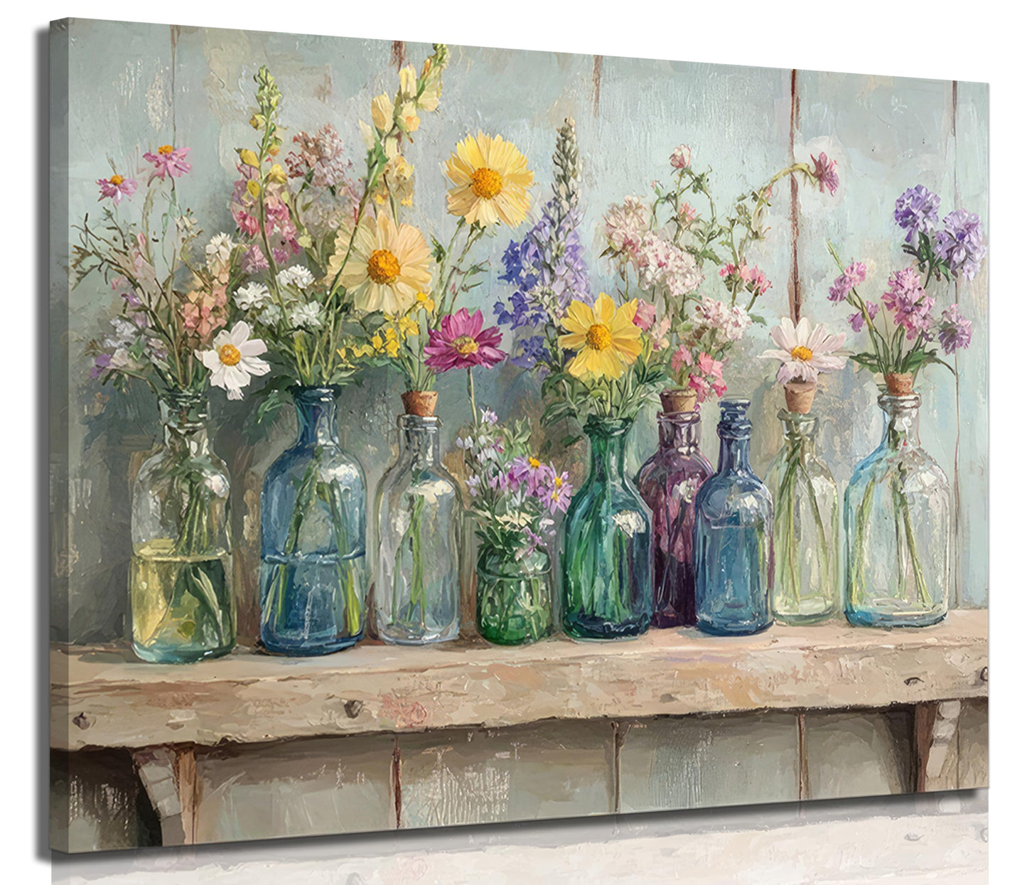Farmhouse Flower Canvas Wall Art Wildflowers Bottles Wall Decor Rustic Plants Flowers Poster Print Artwork for Bathroom Living Room Bedroom Study Room Home Decoration