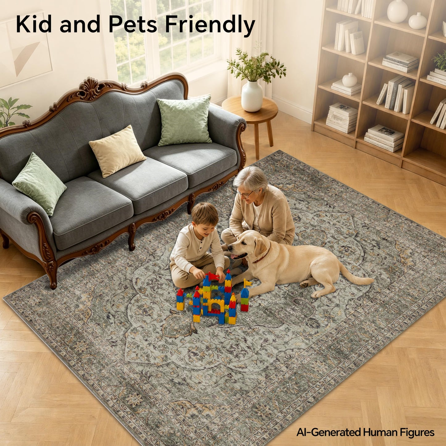 RCTJHOME 5x7 Washable Vintage Area Rugs, Double Non-Slip Low Pile Rug Taupe