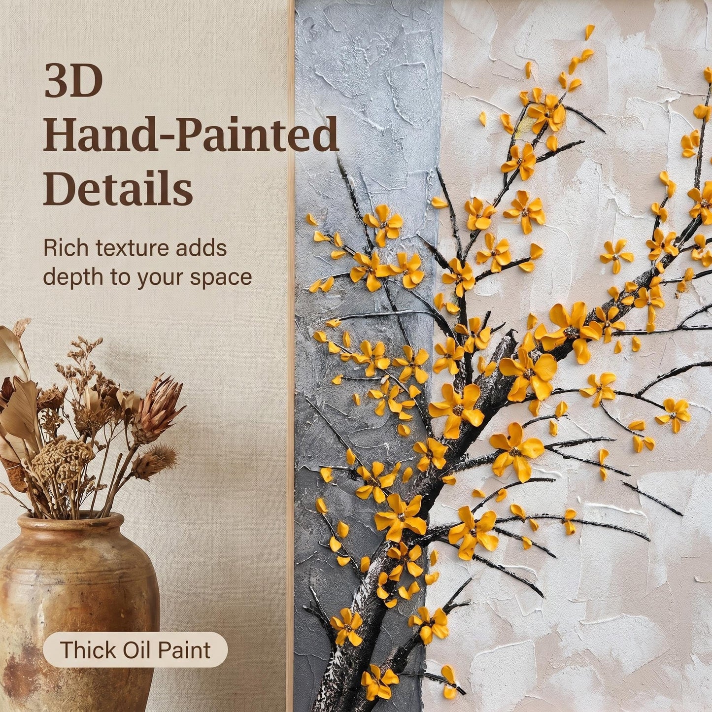 Hand Painted Plum Plossom Flower Canvas Wall Art for Living Room