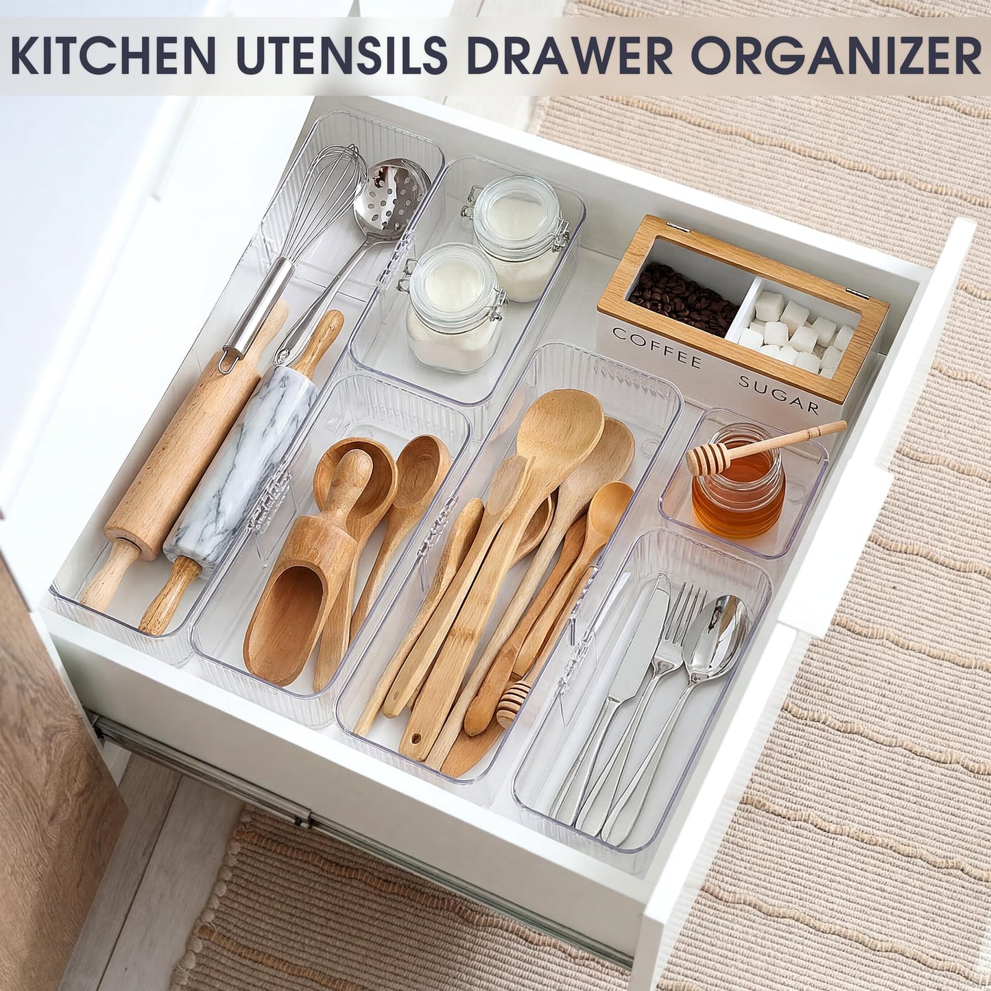 Aneco 25 Pieces Extendable Clear Drawer Organizer Adjustable Vanity Storage Box 4-Size Desk Drawer Divider Acrylic Storage Bins for Makeup, Cosmetic, Jewelries, Bedroom Kitchen Utensils Gadgets