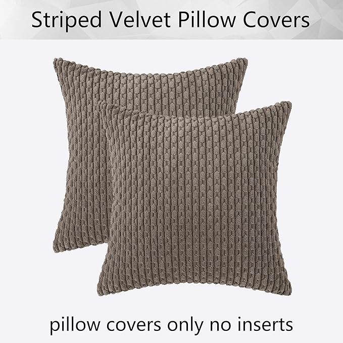 Kevin Textile 2 Packs Light Brown Euro Farmhouse Decorative Throw Pillow Covers 26x26 Inch for Living Room Couch Bed Sofa Rustic Boho Home Decor Soft Striped Corduroy Square Cushion Case 66x66 cm
