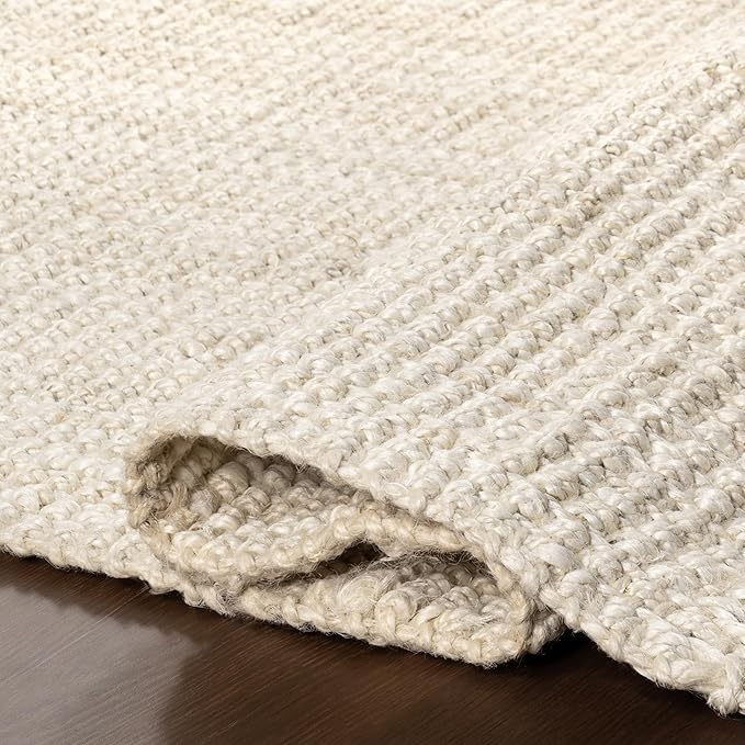 Nuloom Daniela Off-White, 4' Square, Handmade, Jute, Tassel, Soft and Textured, High Traffic, Stain Resistant, Easy Clean, Durable Area Rug for Bedroom, Living Room, Dining Space, Foyer, Entryway