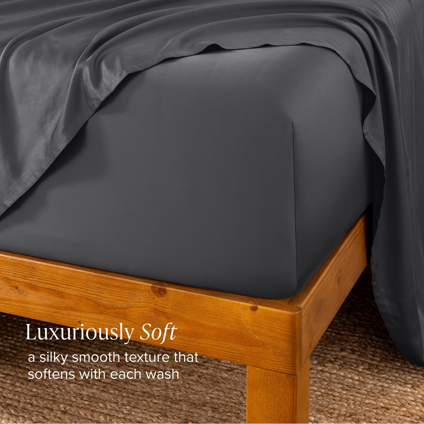 Bare Home 100% Rayon Made from Bamboo Luxury Queen Fitted Sheet - Deep Pockets - Cooling Sheet - Breathable - Easy Fit - Soft Bedding Bottom Sheet (Queen, Grey)