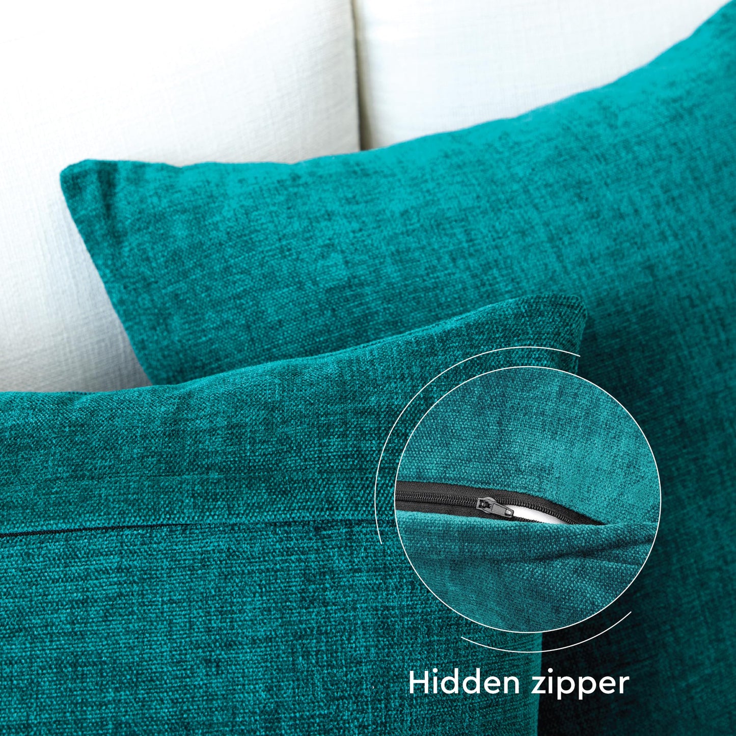 Encasa XO Thick Chenille Throw Pillow Covers Set of 2 | Azul Blue - (24"x24") (60x60 cm) | Decorative Accent Square Throw Pillow Cases for Couch, Home Decor, Sofa