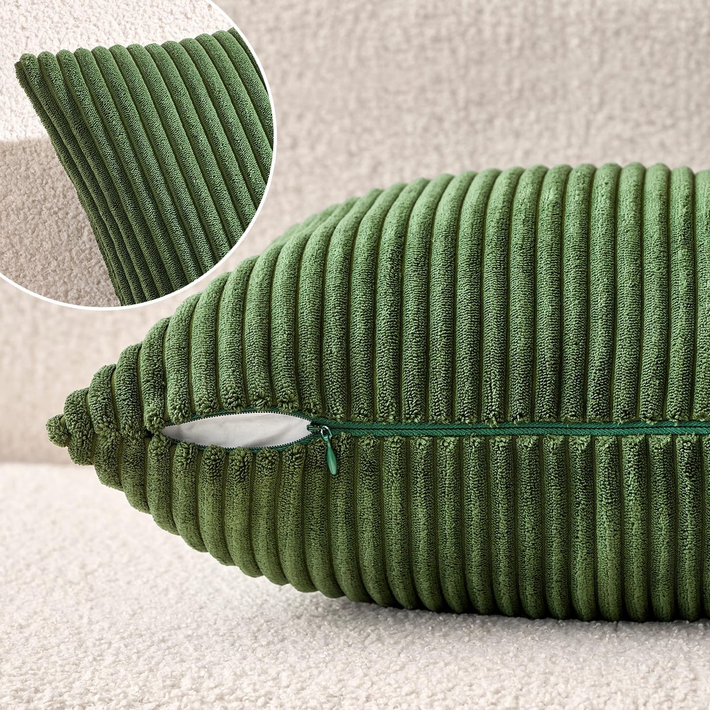 MIULEE Decorative Corduroy Pillow Covers Soft Solid Pack of 2 Cushion Cases Boho Square Throw Pillow Covers Moss Green Pillowcases for Couch Chair Sofa Bed Living Room Home Decor 18 x 18 Inch