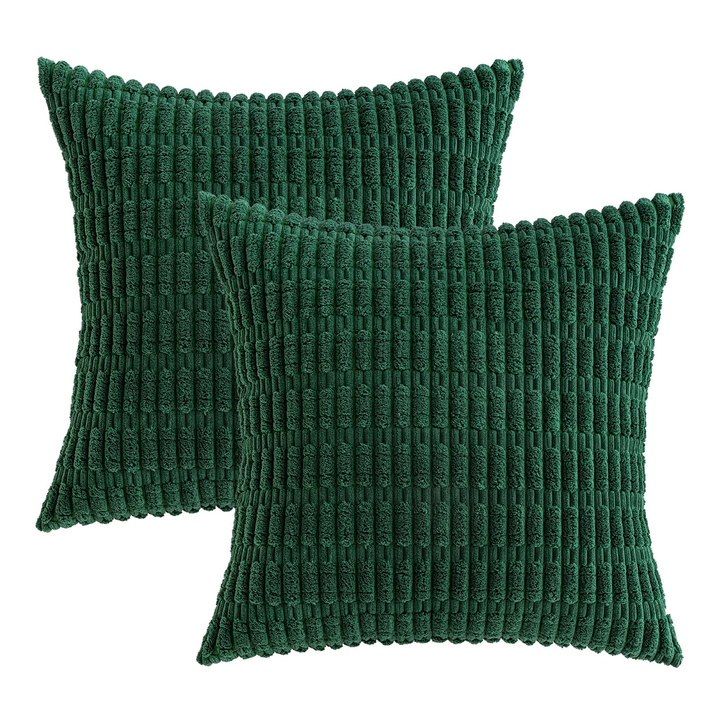 MIULEE Pack of 2 Dark Green Corduroy Decorative Pillow Covers 20x20 Inch Soft Boho Striped Throw Pillow Covers Modern Farmhouse Home Decor for Sofa Living Room Couch Bed