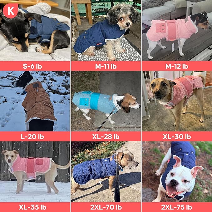 KYEESE Dog Coat Windproof Dog Coats for Small Dogs Waterproof Dogs Jacket with Fleece Lined Warm Pet Winter Puffer Coat with Leash Hole Thick Cat Clothes with Pocket Soft Pet Sweater for Cold Weather