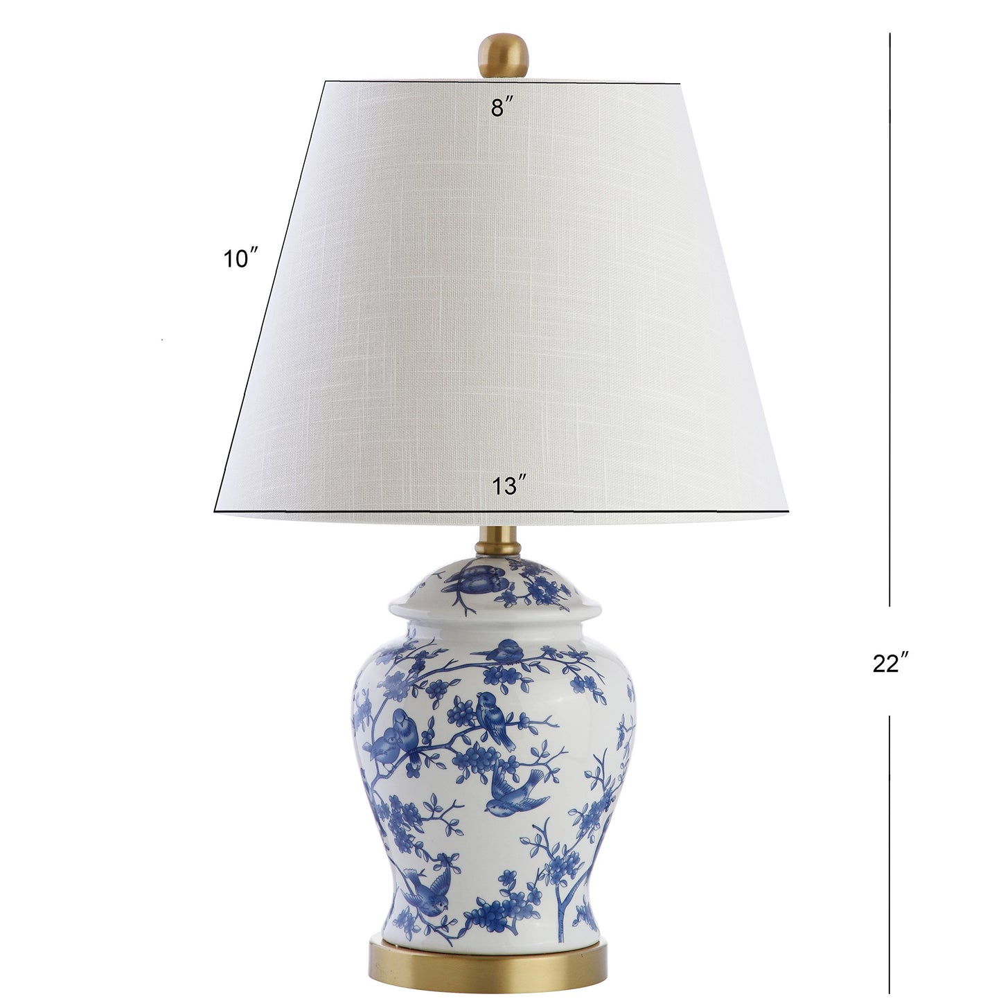 JONATHAN Y 22" Blue/White Ceramic Table Lamp, French Country Chinoiserie Ginger Jar LED Bedside Lamp for Living Room Bedroom, White Linen Shade (JYL3005A-SET2)