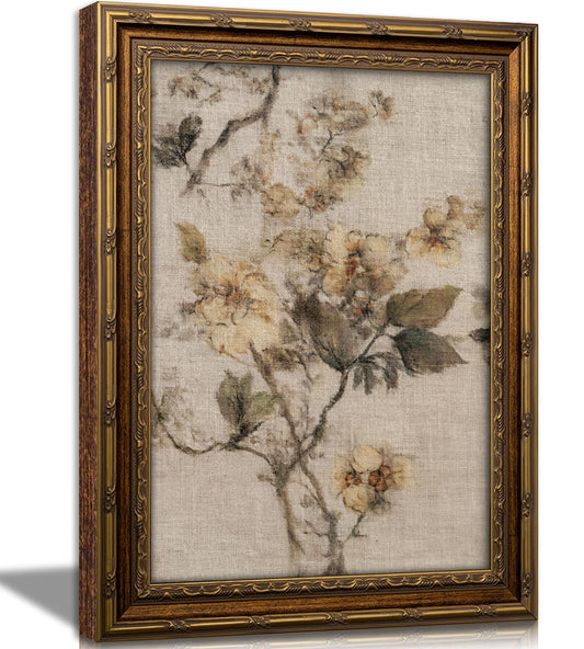 Vintage Gold Framed Wildflower Wall Art Floral Botanical Wall Decor Cottagecore Pressed Flower art Prints Rustic Country Botanical Painging Picture Artwork for Living Room Bedroom Home D