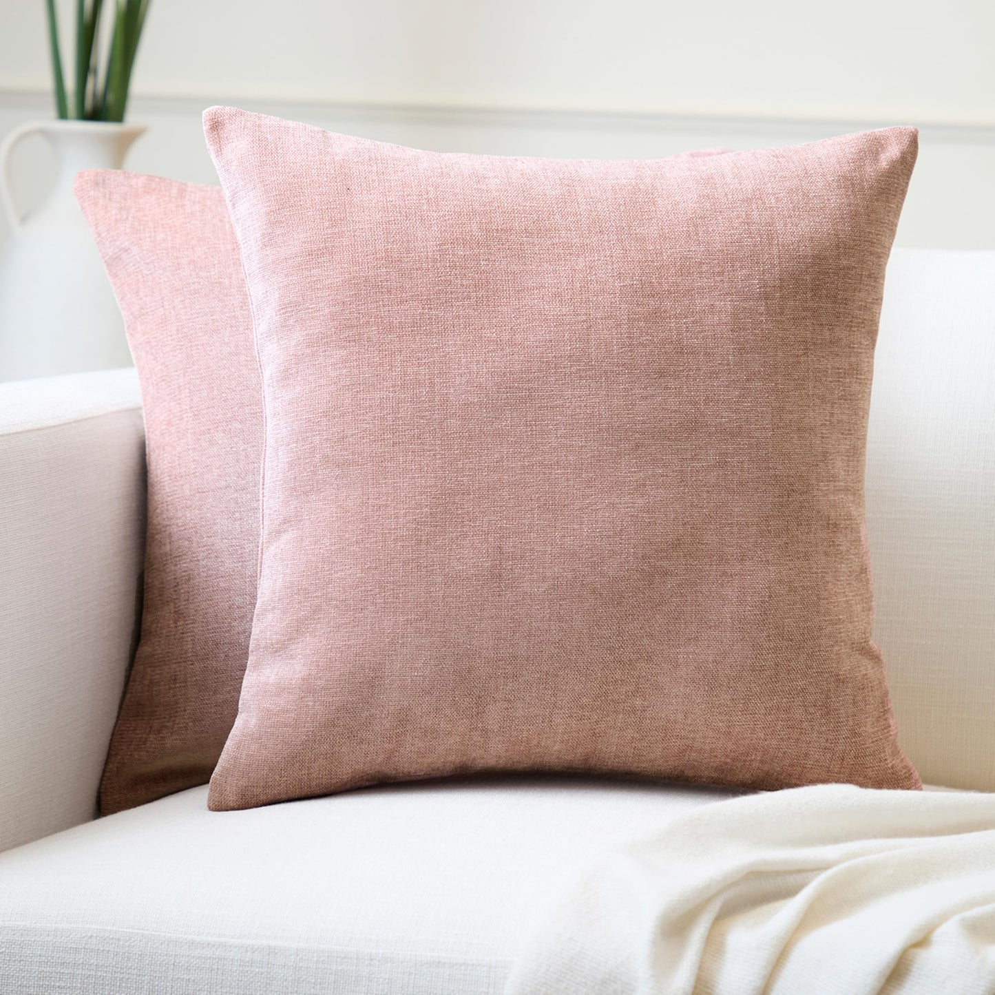 Encasa XO Thick Chenille Throw Pillow Covers Set of 2 | Buff - (24"x24") (60x60 cm) | Decorative Accent Square Throw Pillow Cases for Couch, Home Decor, Sofa