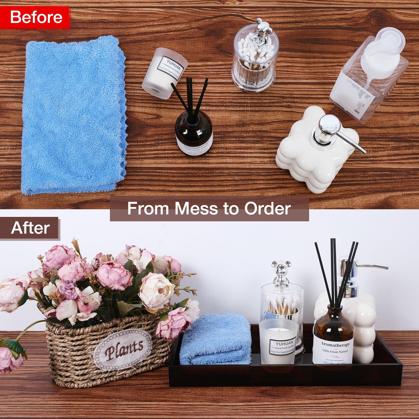 Acrylic Tray 5mm Thicken for Vanity Makeup, Perfume, Jewelry Holder, Napkin, Amber 12x6''Decorative Serving Tray for Bathroom, Toilet Tank, Sink Countertop, Living Room,Dresser, Coffee Table