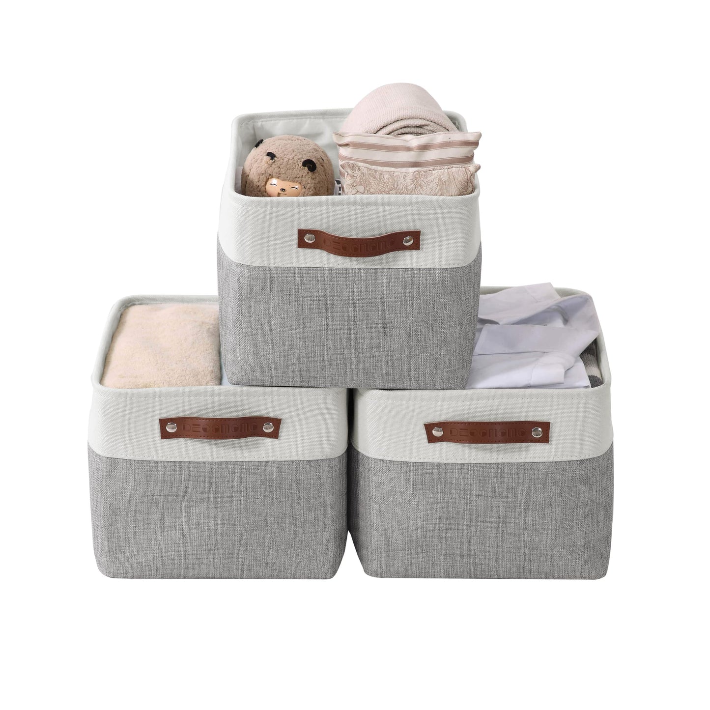 DECOMOMO Storage Bins, Extra Large Fabric Storage Baskets for Shelves, Decorative Linen Closet Organizer, 15.8 x 12.5 x 10 inches (Grey & White, 3 Pack)