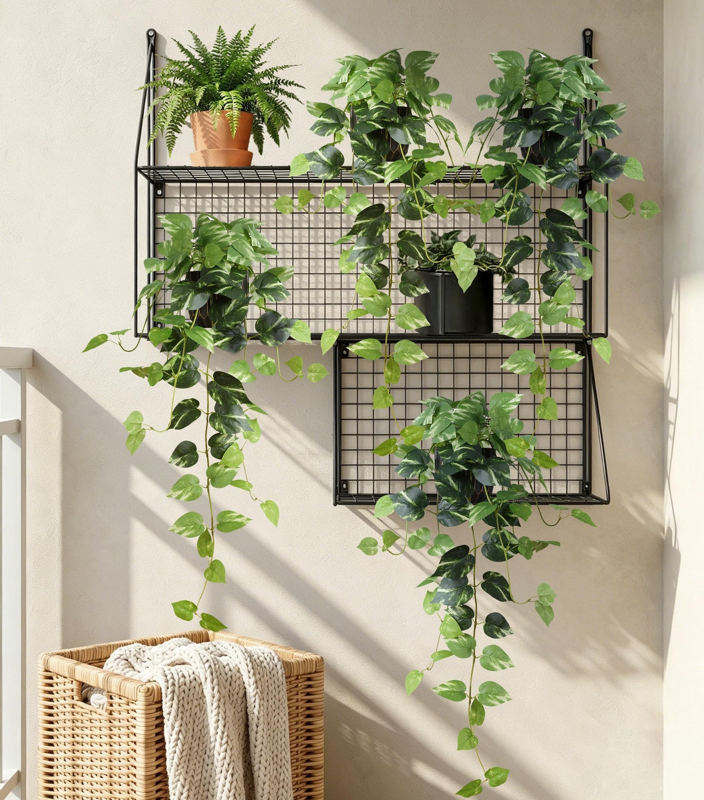 FancyPlus Fake Plants 2 Pcs Faux Pothos Plants Potted Indoor Artificial Hanging Plants Realistic Fake Greenery Table Desk Bathroom Office Bedroom Living Room Shelf Modern Farmhouse Decor Outdoor