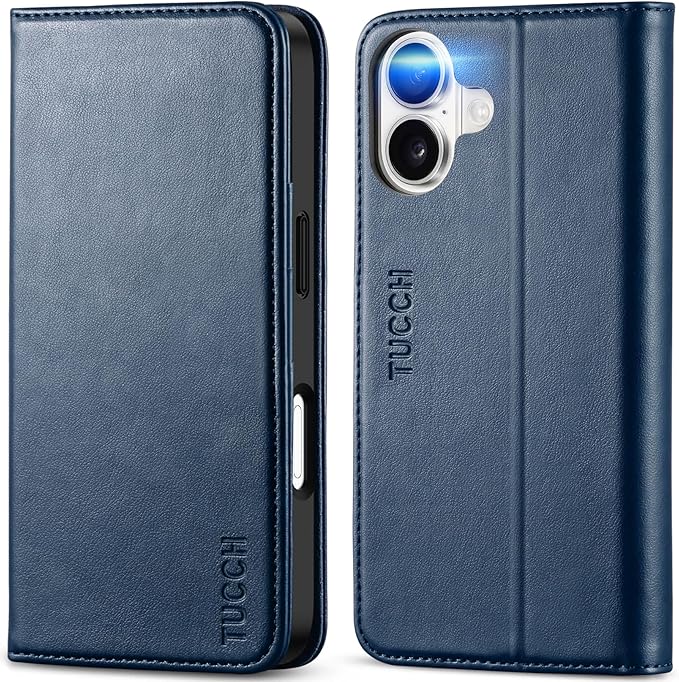 TUCCH Case Wallet for iPhone 17 (6.3-Inch) 2025, 3 Card Slots | Kickstand | RFID Blocking | PU Leather | Protective Flip Folio Cover | TPU Shockproof Interior Shell | Deep Blue