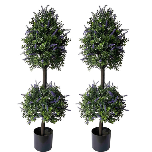 ALL SEASON GREEN Artificial Plants Topiary Tree, 40'' Purple Lavender Faux Flowers Potted Outdoor Plant, Front Porch Decor