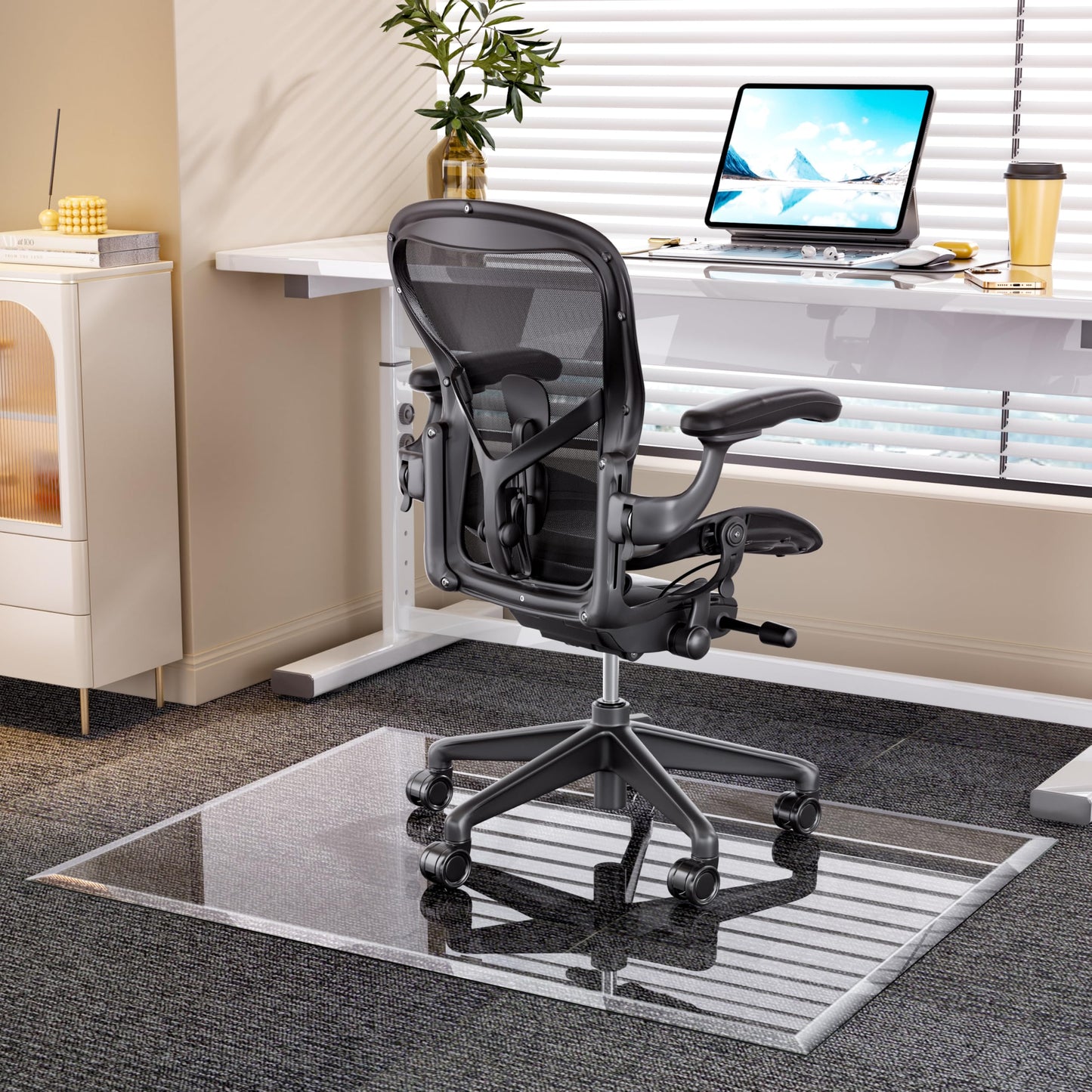 48“x36” Beveled Edge Tempered Glass Chair Mat, 5MM Thick, 1000Lbs Weight Capacity, Clear Ultra-Smooth, Suitable for Hardwood Floors & Carpet, Anti-Scratch Anti-Yellow, Home Office Use
