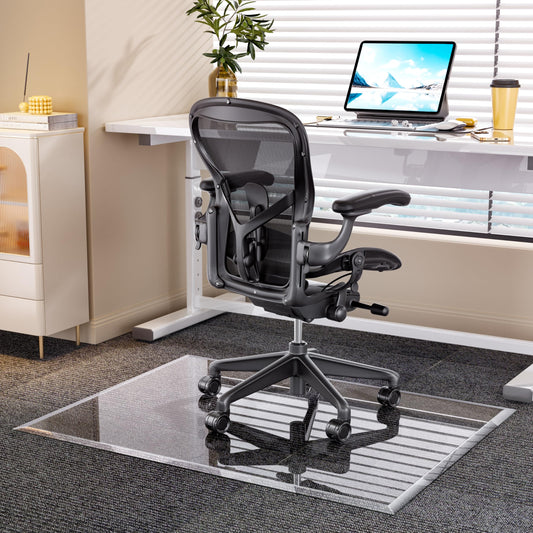 48“x36” Beveled Edge Tempered Glass Chair Mat, 5MM Thick, 1000Lbs Weight Capacity, Clear Ultra-Smooth, Suitable for Hardwood Floors & Carpet, Anti-Scratch Anti-Yellow, Home Office Use