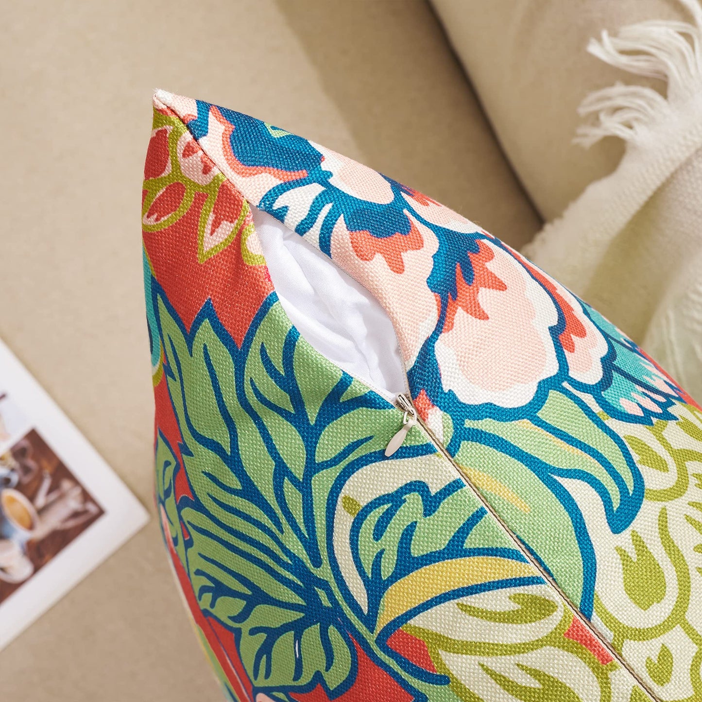 BLESFEST Pack of 2, Chinoiserie Pillow Cover 18 x 18 Inch Peony Floral Pillow Covers Linen Flower Throw Pillow Covers Farmhouse Pillowcase Cushion Covers for Sofa Couch Living Room Pink