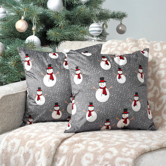 PAVILIA Holiday Throw Pillow Covers 20x20 Set of 2, Decorative Pillow Cases Bed Sofa Couch, Christmas Winter Accent Decor Cushion Bedroom Living Room, Velvet Square Euro Sham Covers, Snowman Gray