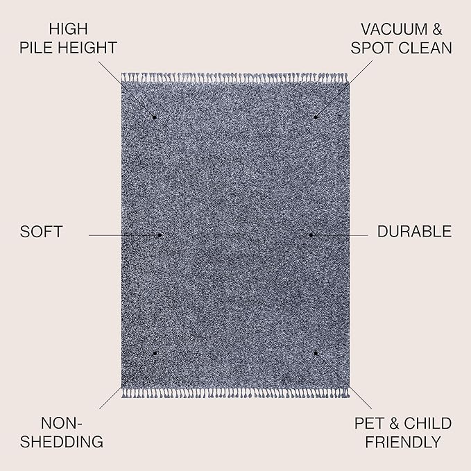 JONATHAN Y Mercer Shag Plush Tassel Denim Blue Indoor Area Rug, 5x8, Contemporary, Modern, Easy-Cleaning for Living Room, Bedroom, Kitchen, Pet Friendly, Non-Shedding (MCR100C-5)
