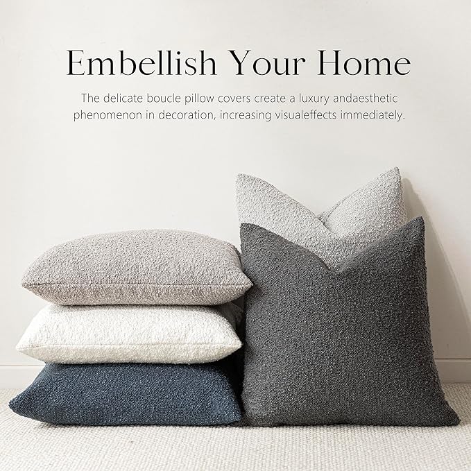 Foindtower Textured Boucle Throw Pillow Covers Accent Solid Pillow Cases Cozy Soft Decorative Couch Cushion Case for Chair Sofa Bedroom Living Room Home Decor, 20 x 20 Inch,Dark Grey