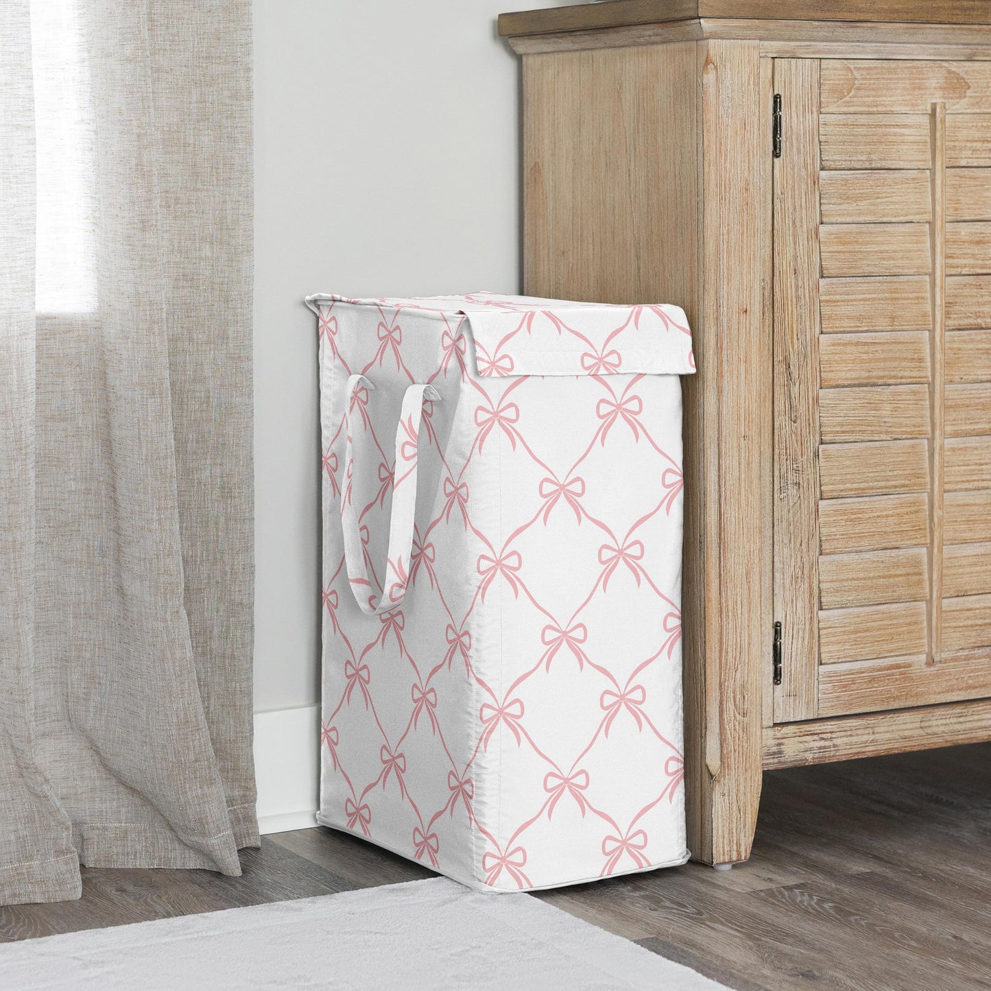 Sweet Jojo Designs Laundry Hamper (Pink Bows) for Girls, Foldable Dirty Clothes Basket with Handles for Baby Nursery, Kids Bedroom, Teen Bathroom (Elegant Bow for Ballerina Dancer, Ballet Collection)