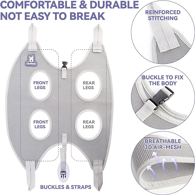 Loflaze Dog Grooming Hammock Harness for Dogs & Cats with Pet Nail Clipper Trimmer - Cat Hanger Sling for Trimming Clipping Nails- Dog Hammock Restraint Bag for Small Medium Large pet （ Purple XL）