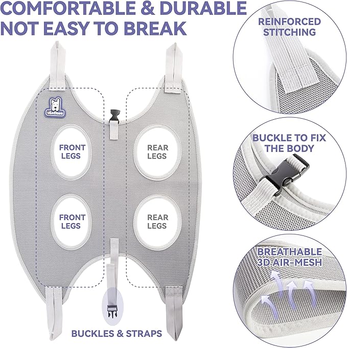 Loflaze Dog Grooming Hammock Harness for Dogs & Cats with Pet Nail Clipper Trimmer - Cat Hanger Sling for Trimming Clipping Nails- Dog Hammock Restraint Bag for Small Medium Large pet （ Purple XS）