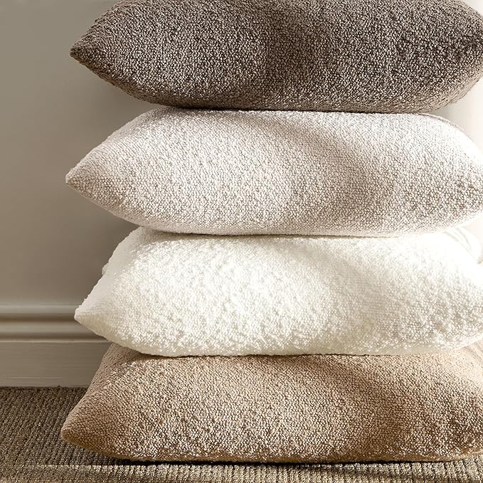 ANRODUO Pack of 2 Textured Boucle Throw Pillow Covers Soft Brown Decorative Accent Solid Pillow Cases Cozy Modern Couch Cushion Case for Chair Sofa Bedroom Living Room Home Decor, 20 x 20 Inch