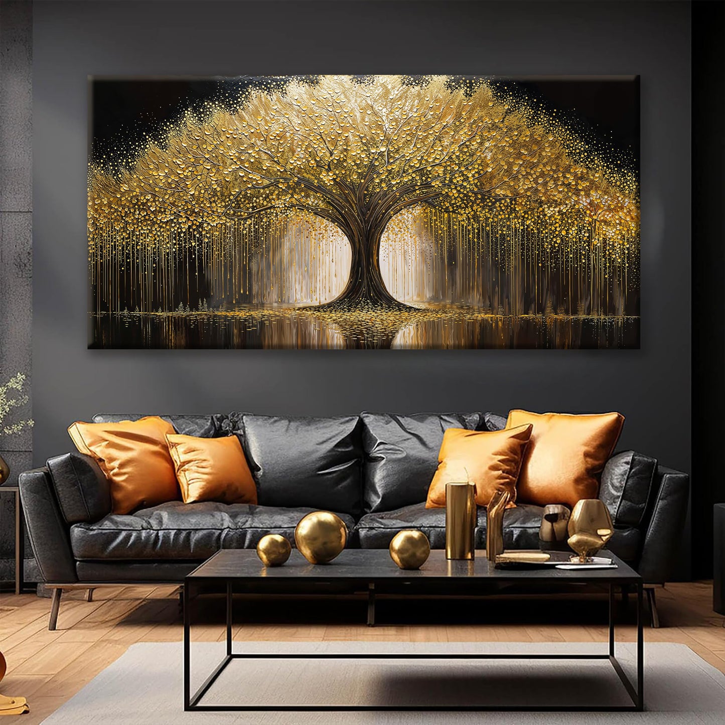 Large Golden Tree Of Life Wall Art Decor Modern Ready To Hang Room Wall Decor Large Wall Art For Living Room Kitchen Office Bedroom Canvas Prints Decor 29x58 Inch