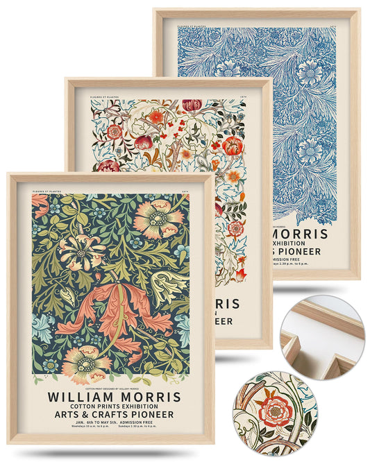 UPWOIGH Framed Wall Art, William Morris Wood Canvas Wall Art,16x12in Cotton Pattern Vintage Poster Wall Decor Aesthetic for Living Room Bedroom, Morris Art-framed-41, 16x12in