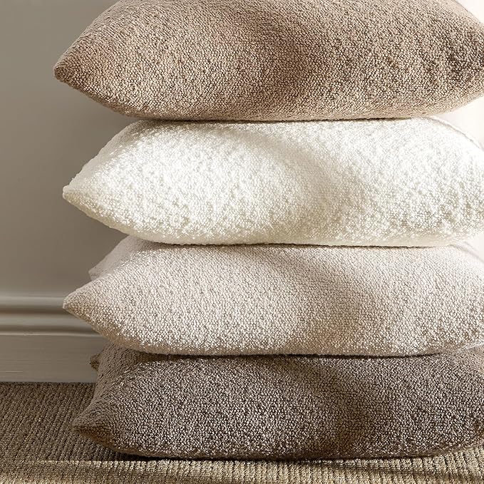 ANRODUO Pack of 2 Textured Boucle Throw Pillow Covers Soft White Decorative Accent Solid Pillow Cases Cozy Modern Couch Cushion Case for Chair Sofa Bedroom Living Room Spring Home Decor, 18 x 18 Inch
