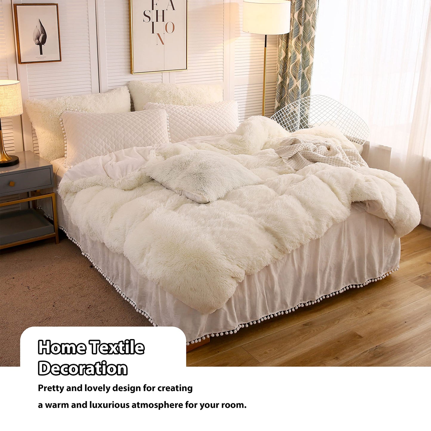 LIFEREVO 2 Pack Cream Faux Fur Pillow Shams,Shaggy Plush Home Decorative Luxury Series Super Soft Furry Pillow Case with Zipper Closure for Home Sofa Couch,Standard (Light Beige,20"x26")