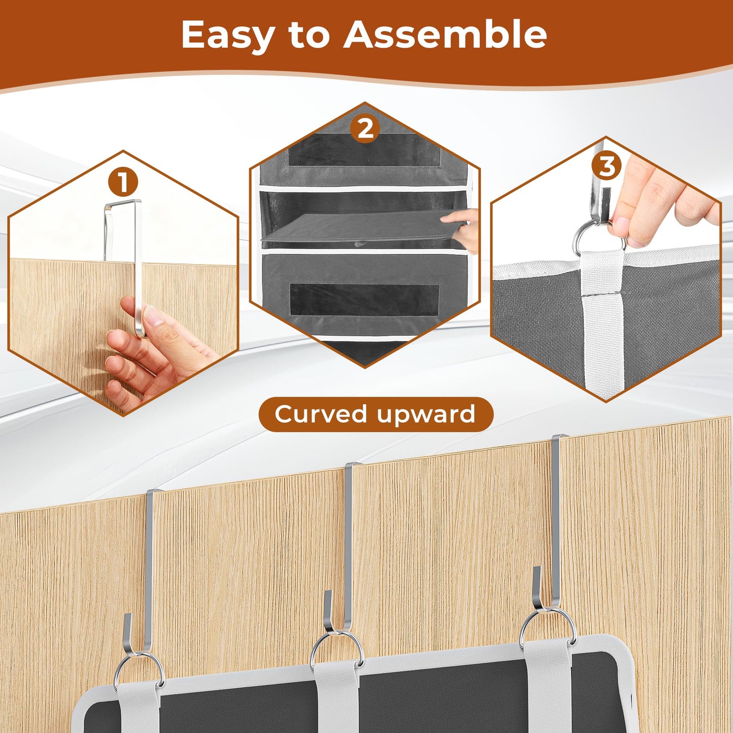XyVoltic 2 Pack 5 Tier Over The Door Organizer - Large Capacity Behind Door Hanging Shelves with 10 Mesh Pockets and Clear Windows, Closet Organizers and Storage for Bathroom, Bedroom, Nursery, Grey