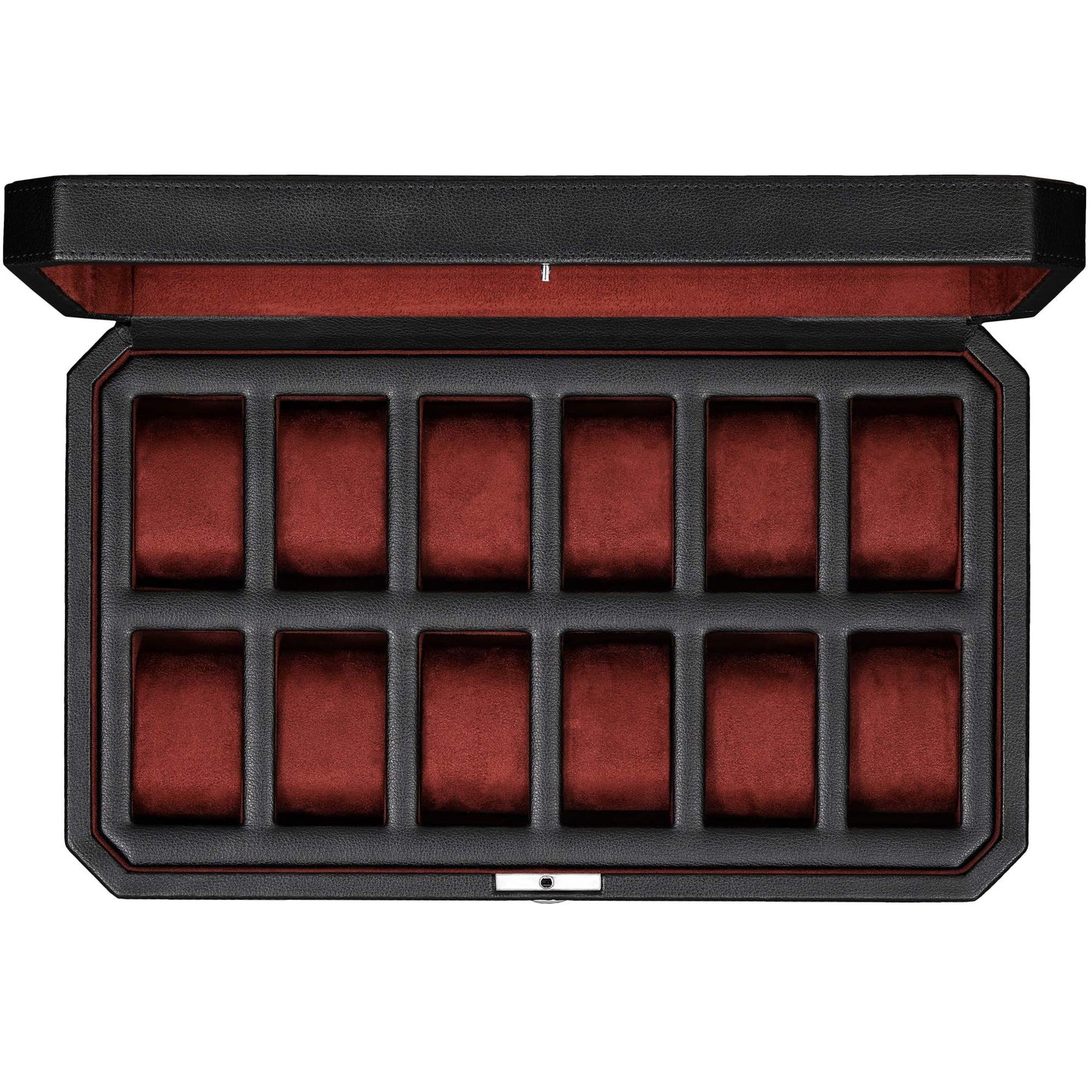 ROTHWELL 12 Slot Leather Watch Box for Men - Luxury Case Display Jewelry Organizer with Microsuede Liner - Travel Jewelry Case for Mens Accessories, Travel Organizer (Black & Red)