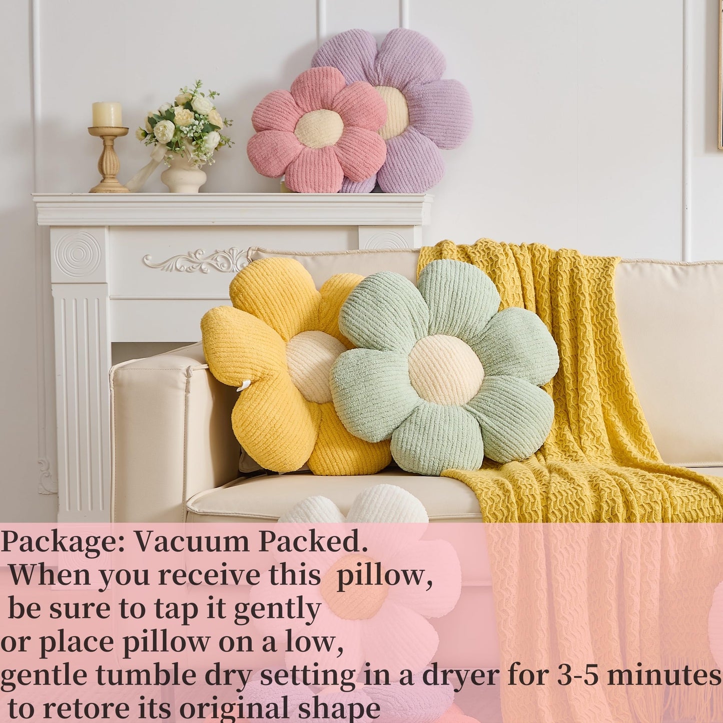 Vdoioe Flower Pillow, Yellow Throw Pillows Cute Daisy Decorative Pillow Cushion Seating Home Decorative for Bed, Sofa, Couch