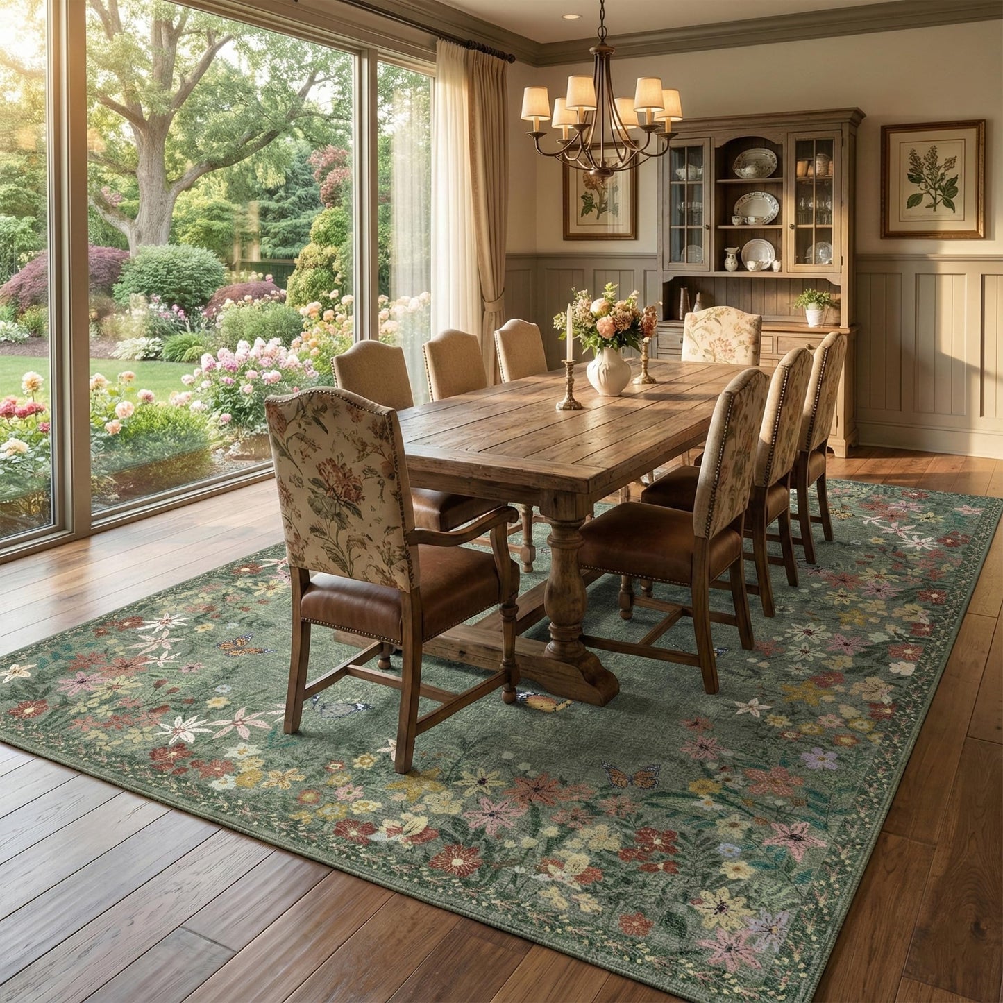 KUEAO Area Rugs 8x10 Rugs for Living Room, Machine Washable Green Rugs for Bedroom Large Area Rug Living Room Rug Non Slip Rug Carpet for Dining Nursery