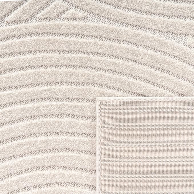 Paco Home Modern Area Rug with Raised Curved Line Pattern – Minimalist Design in Cream, Size: 2'8" x 8'2"