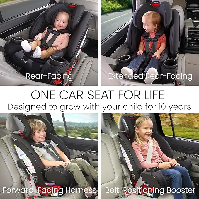 Britax One4Life All in One Convertible Car Seat, 3 in 1 Car Seat & Booster Seat with Easy ClickTight Installation, Extended Rear Facing Capacity, and Breathable SafeWash Fabrics — Mineral Gray
